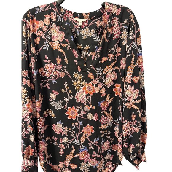 Maurices Womens Floral Blouse Sz Medium 3/4 Sleeve Black & Multicolor V-Neck - Picture 8 of 12